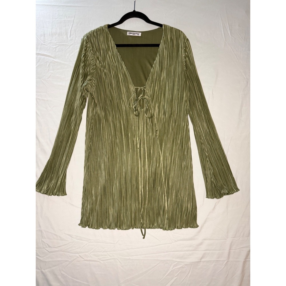Princess Polly deep v-neck sage‎ green mini dress sz 10 boho gypsy